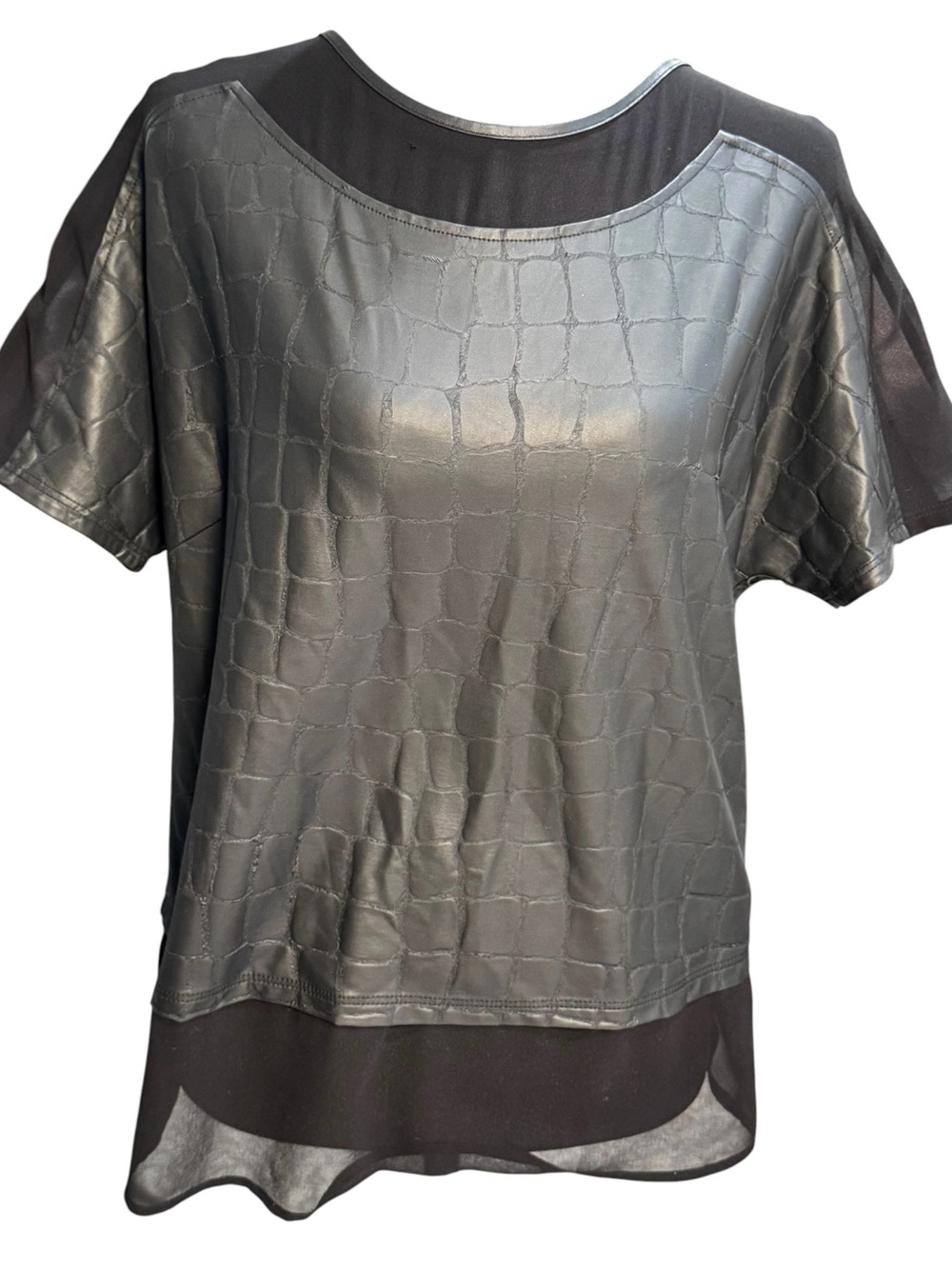 Guess Los‎ Angeles Faux Leather Croc Embossed Mesh Top Black W53H85W6UZ0 Medium